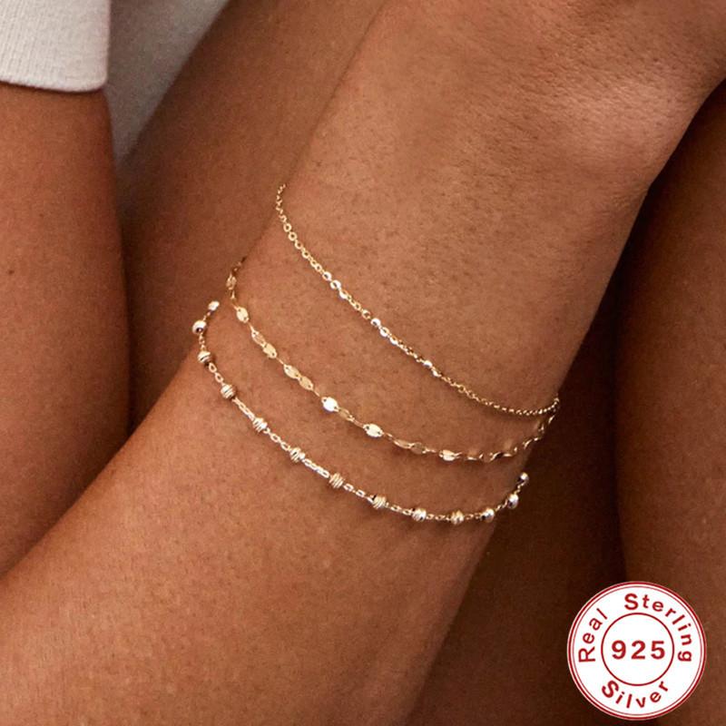 Stylish And Simple Double-Layer Adjustable Daily Basic Chain S925 Sterling Silver Women'S Chain Bead Bracelet