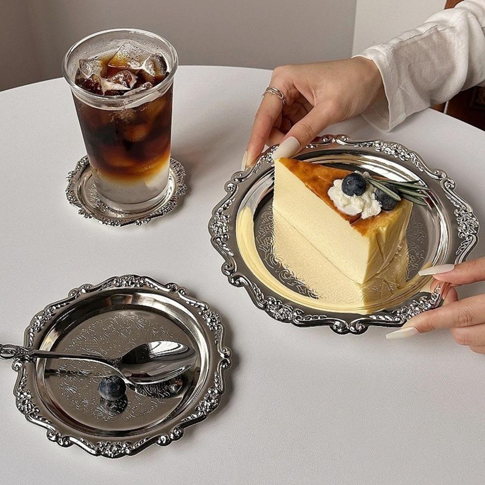Solid Metal Mini Tray Retro Embossed Carved Desktop Organizer Serving Dish Cosmetic Placement