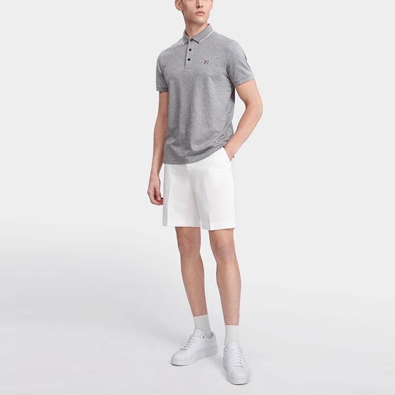 FILA Solid Color Breathable Casual Knit Polo Shirt Men tops Light-Black Gray F51M421102F-MG