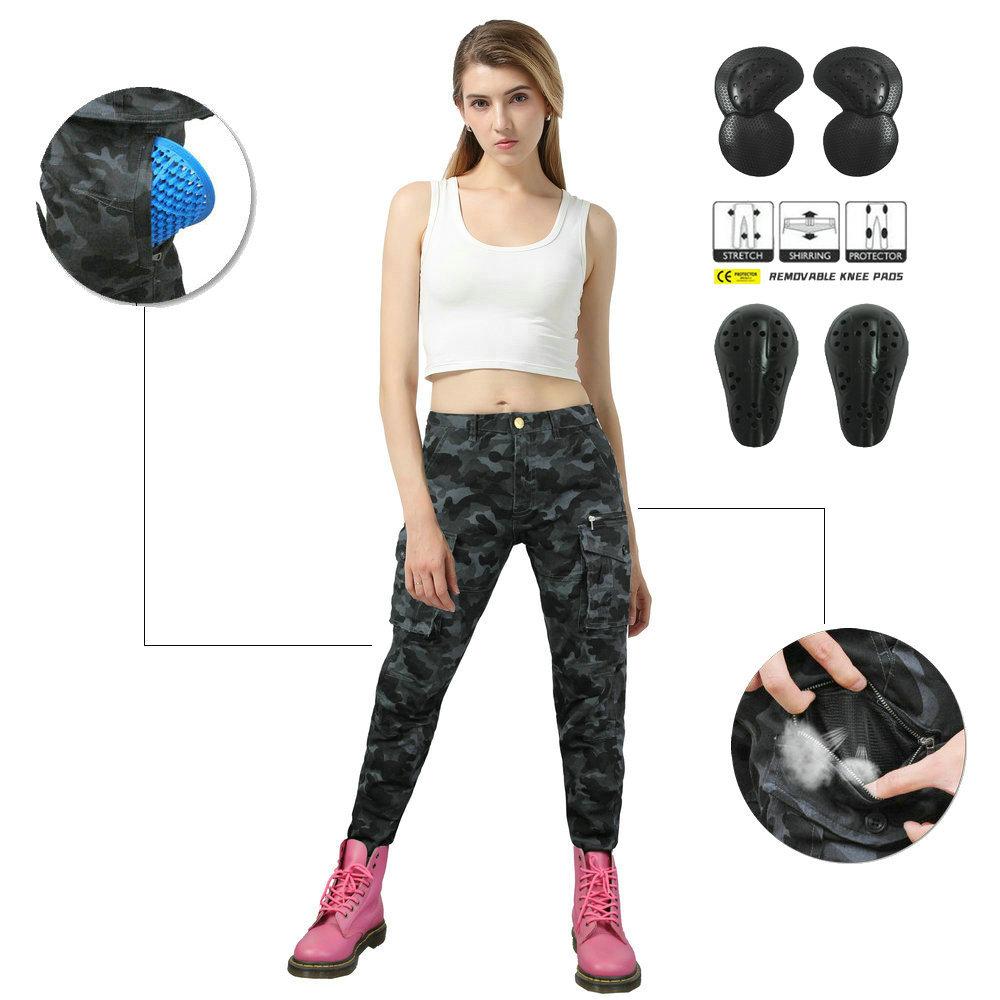 Motorradjeans weiblicher Fahrer Mehrzweck-Cargo atmungsaktive Camouflage-Hose Motorrad-Schutzhose Reithose