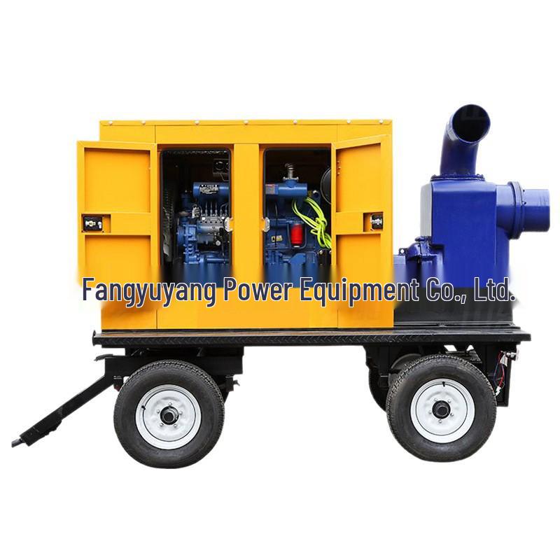 Mobile High-Head Diesel Flood Pump, 500-2000 Cubic Meters, Self-Priming, No Clog, Large Flow.