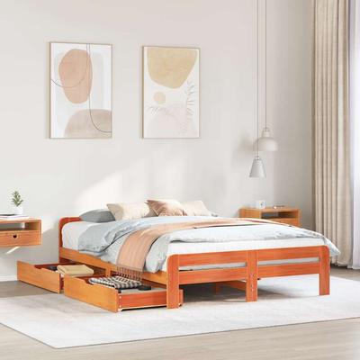 Vidaxl Bed Frame Without Mattress, Waxed Brown, 160X200 Cm, Solid Pine