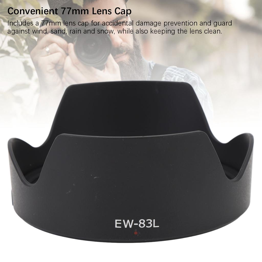 EW 83L Camera Lens Hood ABS Lens Hood Shade with 77mm Lens Cap for EF 24 to 70mm F/4.0L USM Standard Zoom Lens