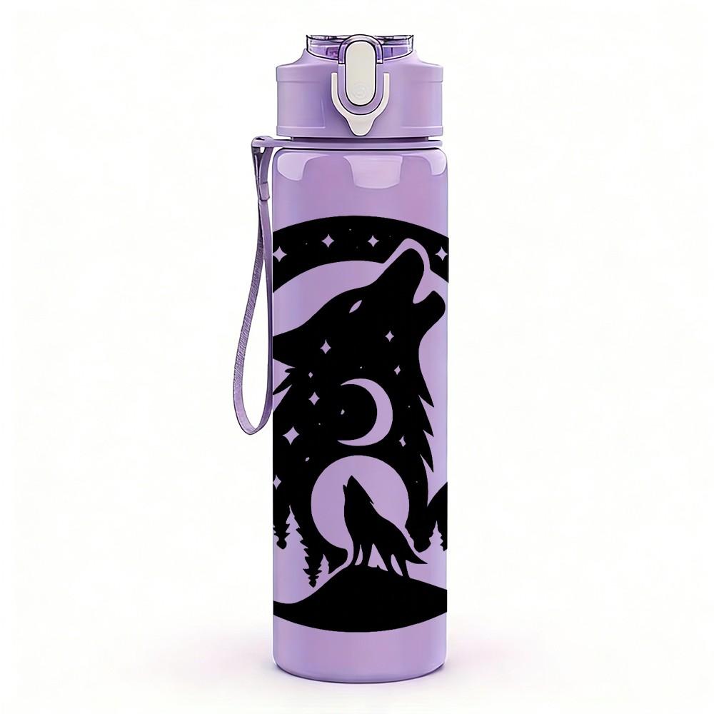 1PC Wolf Mountain Silhouette Graphic 750ml Color Plastic Sports Water Bottle Leakproof Flip Straw Lid Suitable for Sports Office Home Use