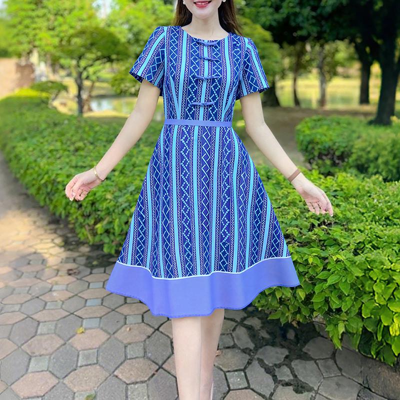 ZANZEA Women Casual Round Neck Short Sleeve Print Dress