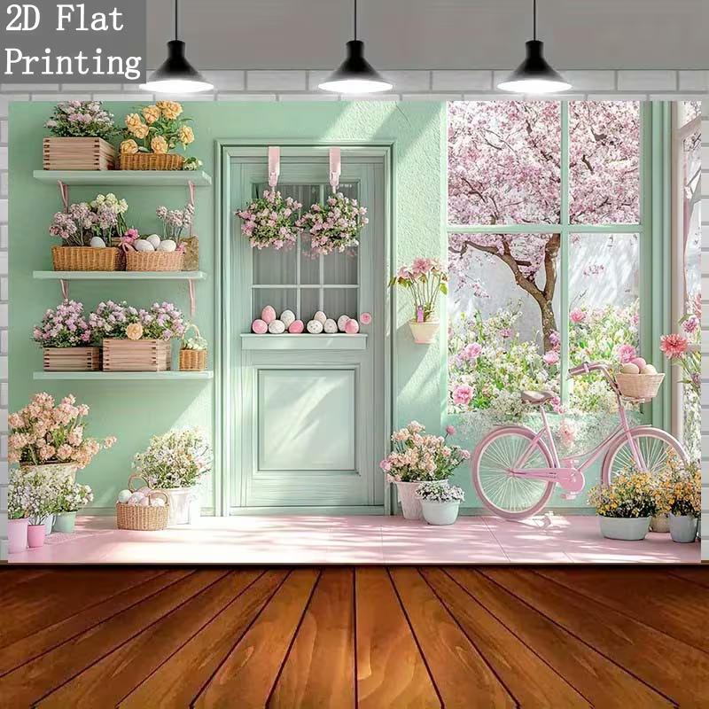 2D Easter Shop Backdrop - Pastel Bicycle Photography Background for Party