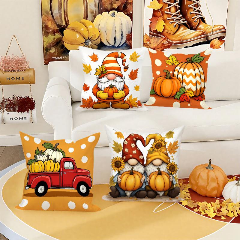 Thanksgiving Maple Leaf Pumpkin Element Warm Color Cozy Pillow Cover Home Decoration Living Room Home Pillow Cushion Cover