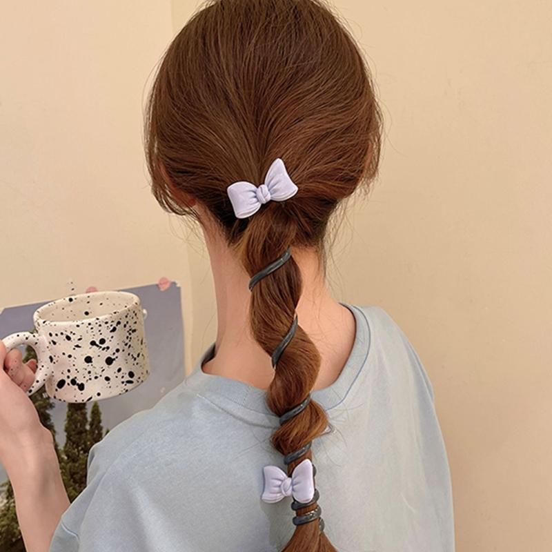 2PCS Spirals Bowknot Ponytail Holder Hair Ties For Girls Resin Hair Accessories Kids Hair Bows For Daily Use And Parties