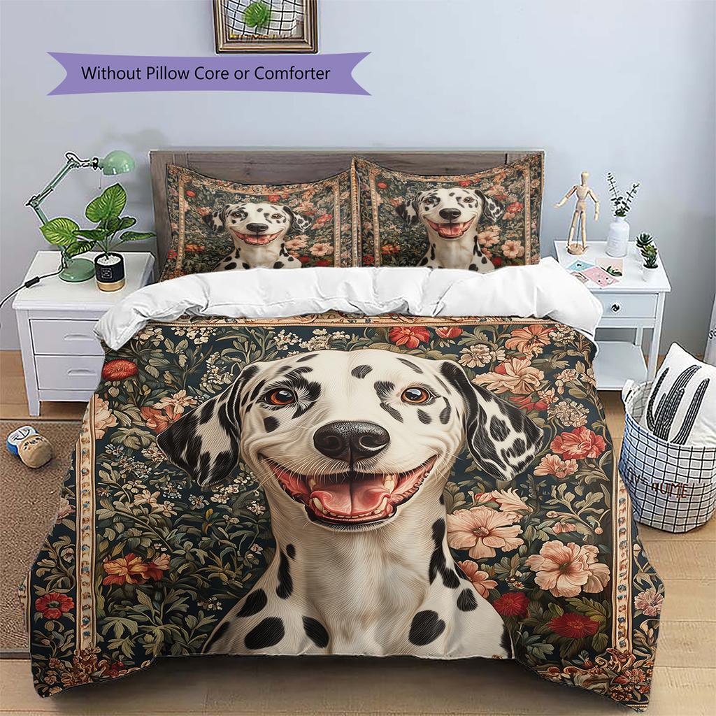 Biancheria da letto con motivo dalmata e fiori Decorazione per la casa Regalo di compleanno (1 * copripiumino + 2 * federa, senza nucleo)