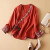Spring Women's Shirt Chinese Style Trendy Artistic Embroidery Loose Fit V Neck Women Fashionable Clothes