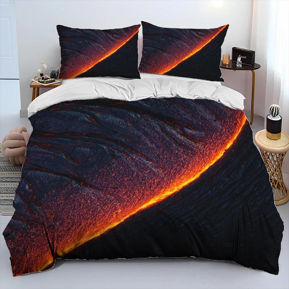 3D Volcano Lava Magma Comforter Bedding Set,Duvet Cover Bed Set Quilt Cover Pillowcase,King Queen Size Bedding Set Adult Child