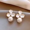 White Pearl Ball Pendants Women's Hanging Earrings White Glazed Flower Top Three Petals Bohemian Wedding Ear Zircon 2025 New