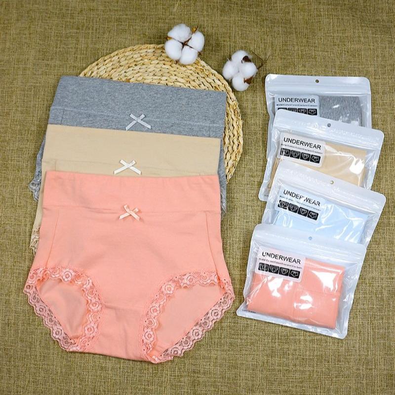 Lady Underpants High Waist Plus Slze Lace Trim Butt-covered Tummy Control Cotton Panties Seamless Comfort Daily Sport Briefs