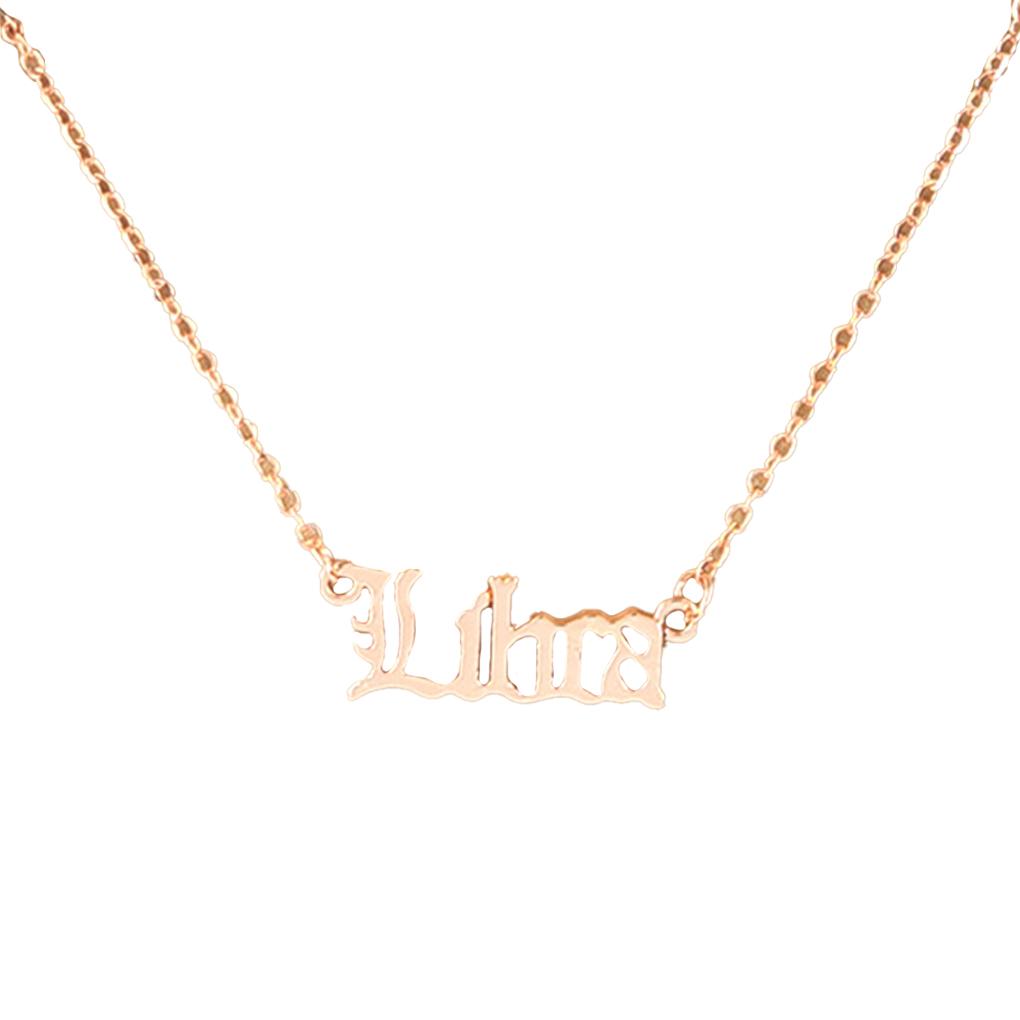 Vintage Letter Constellations Theme Zodiac Necklace DIY Chic Delicate Jewelry Chain Pendant for Lover Festival Gifts Rose Gold