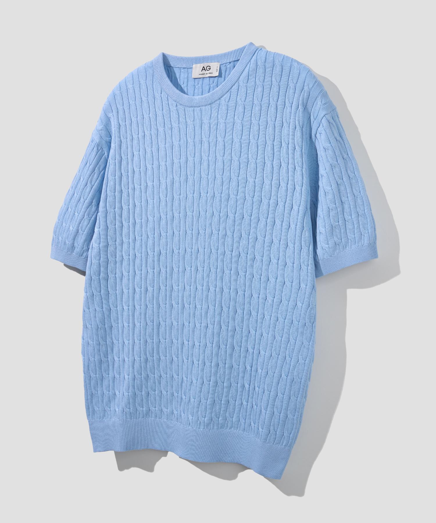 Age O.D. Cotton Modal Washable Crew Neck Cable Knit [Sky Blue] Sky Blue/L