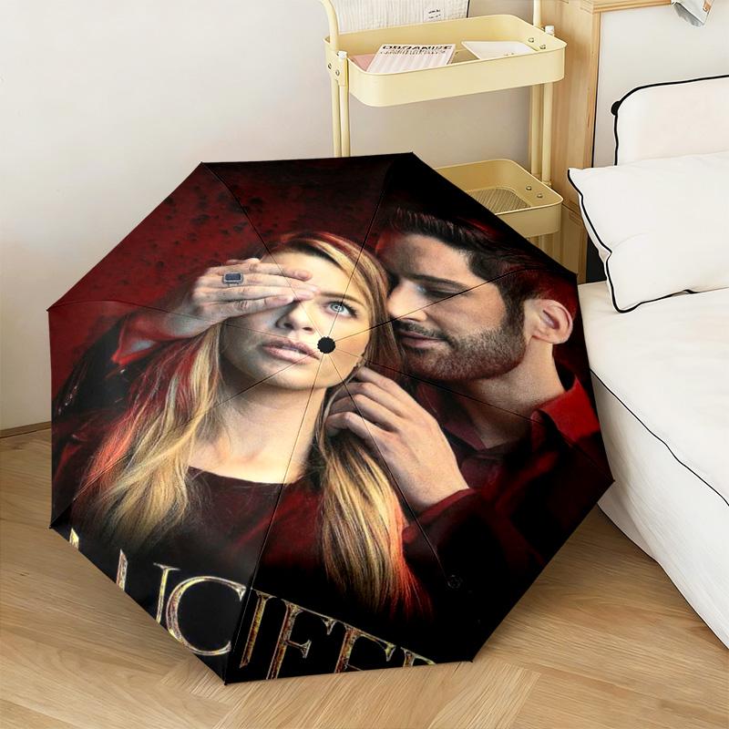 Lucifer Supernatural Drama Poster Automatic Umbrella Suitable Travel Portable Umbrella Outdoor Sun Shading Umbrella Gift Daily Essentials