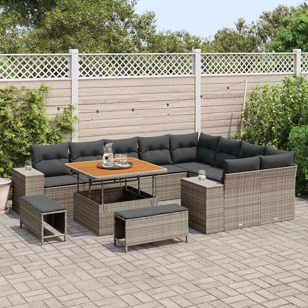 Garden Sofa Set with Cushions 12 Pcs Grey Poly Rattan