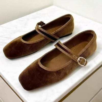 Przytulne Markowe Baleriny ze Sztucznego Zamszu Damska Moda Okrągły Nosek Płaskie Buty Mary Jane Eleganckie Wąskie Klamerka Duży Rozmiar Projektant Baleriny