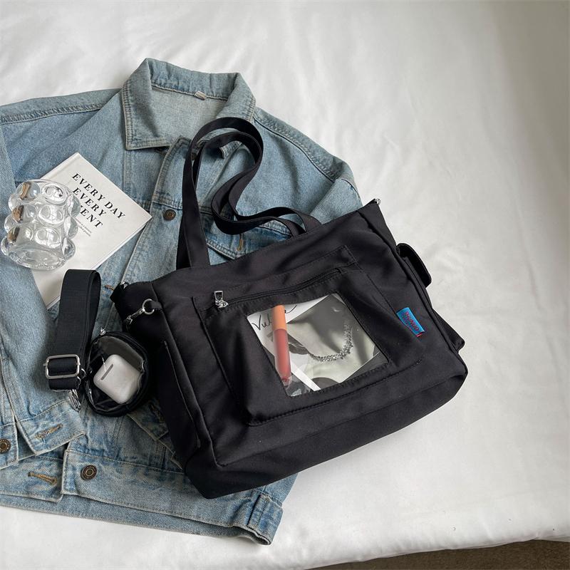 Large Capacity Canvas Bag Women's Transparent Handbag Student's Book Crossbody Tote Bag