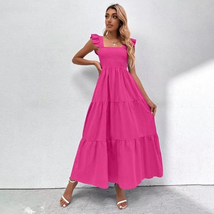 Dámské podzimní zimní ležérní bez rukávů s vysokým pasem áčkového střihu šaty jednobarevné čtvercový výstřih délka ke kotníkům