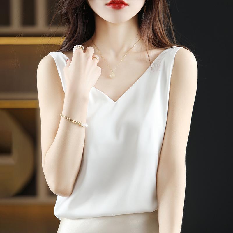 Women's Summer Silk Camisole, Satin V-Neck Top, Unique Base Layer.