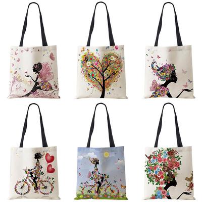 Wishing Girl Print Leinen Wiederverwendbare Umhängetaschen Damen Große Tragetaschen Modehandtaschen mit individuellem Aufdruck