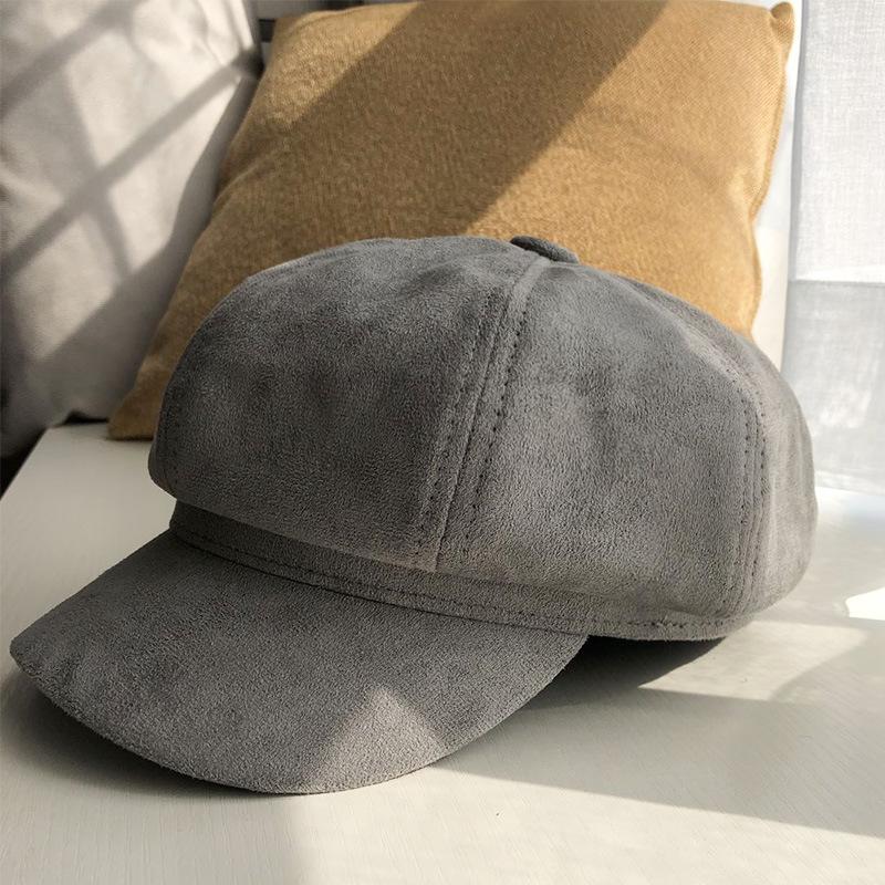 Hat Women's Autumn and Winter New Korean Version Solid Color Suede Octagonal Hat Men's Trendy British Retro Outdoor Newsboy Painter Hat