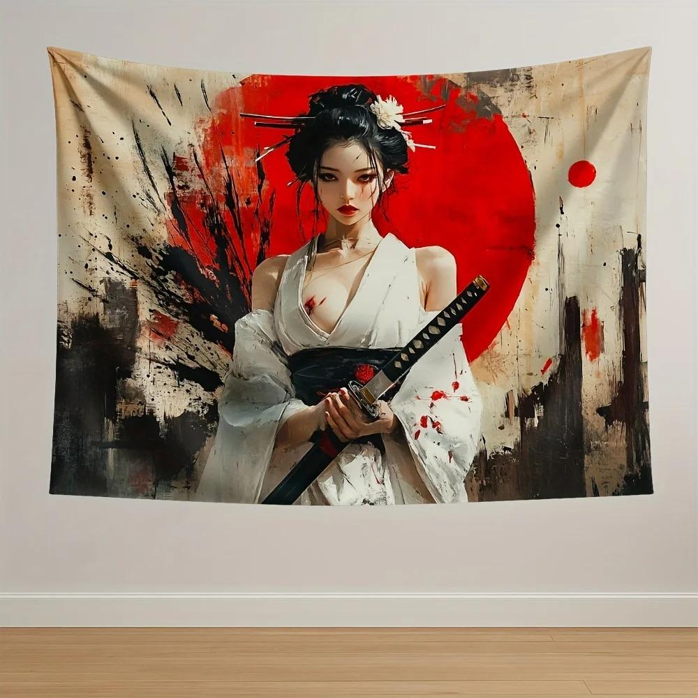 Women With Bloodstained Blades And Jackets Printed Tapestries Hippie Wall Hangings Tapestries Living Room Home Dormitory Decorat