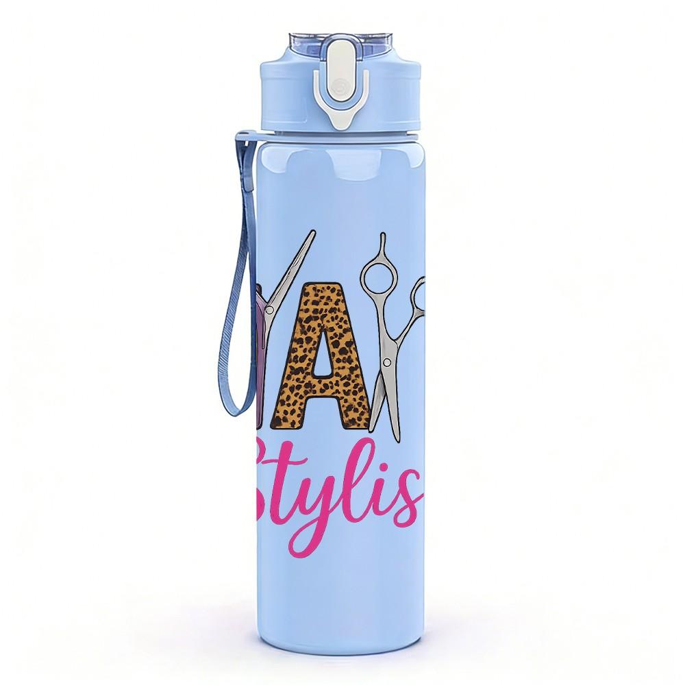 1PC Hair Stylish Color Letter Art 750ml Color Plastic Sports Water Bottle Leakproof Flip Straw Lid Suitable for Sports Office Home Use