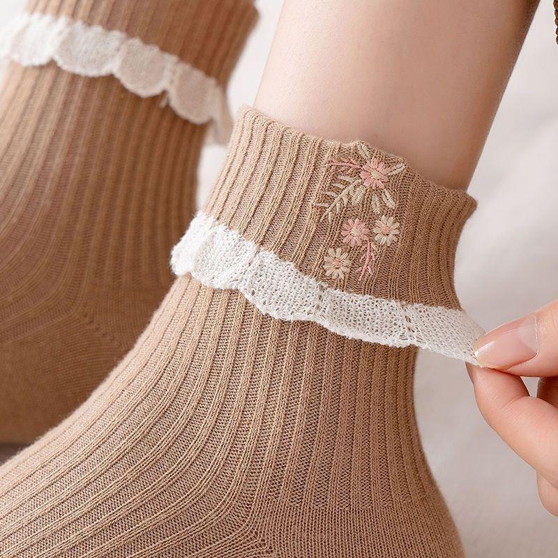 New Women's Lace Lace Socks Cute Middle Socks Flower Embroidered Fashion Socks Japanese Style Small Fresh