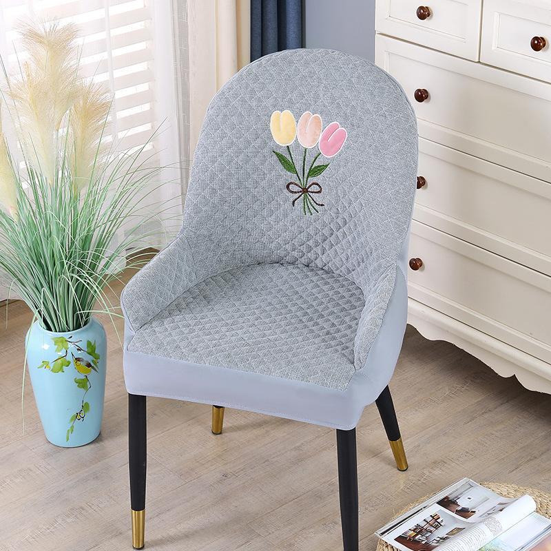 Nordic One-piece Dining Chair Cover Household Elastic Chair Set Dining Table Fabric Stool Set Simple Modern Large Curved Chair Cover