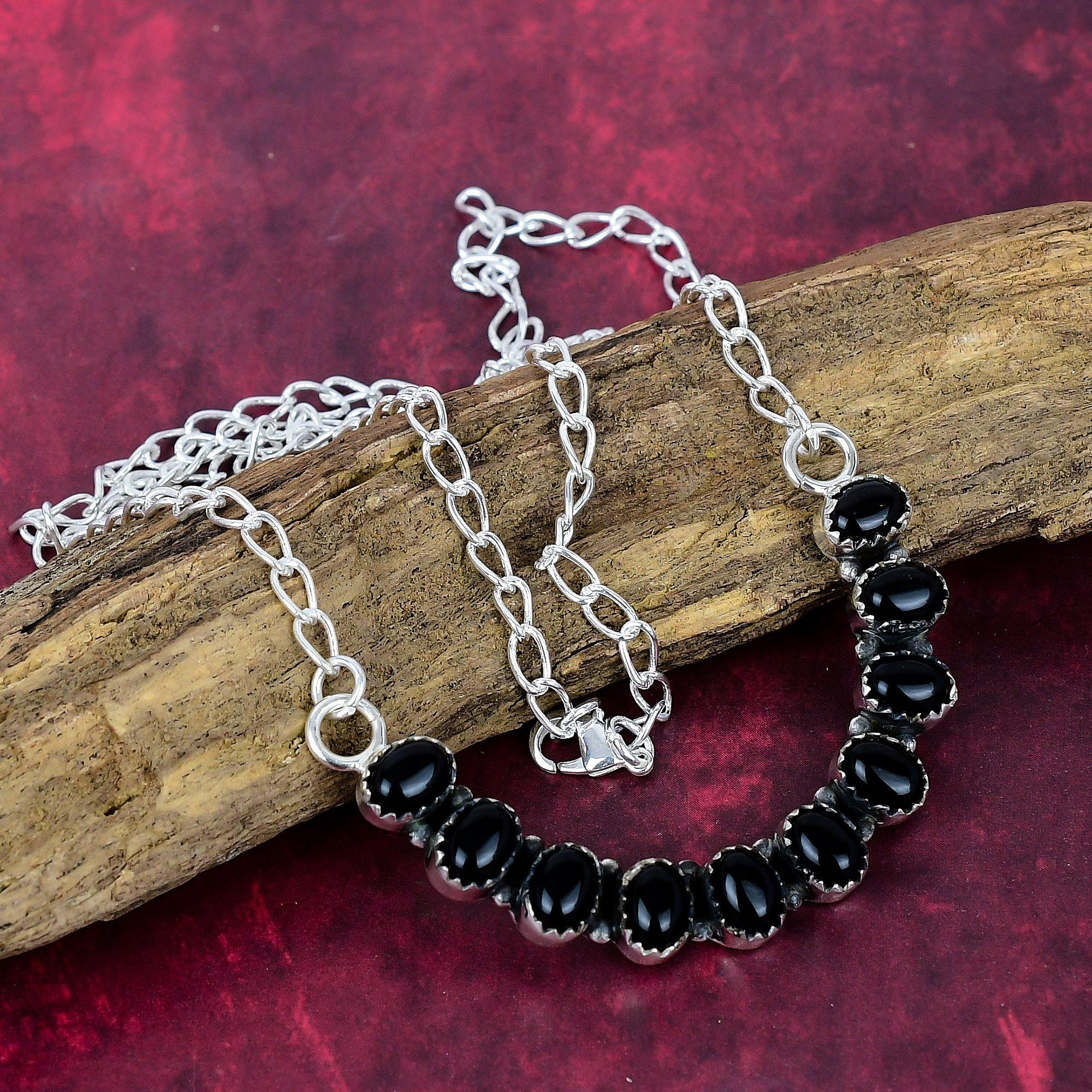 

Black Onyx Necklace Gemstone Jewelry, 925 Solid Sterling Silver Handmade Necklace, Latest Design Jewelry чёрный