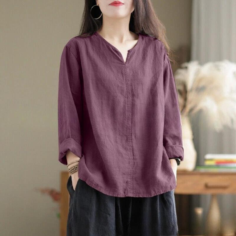 TIFICY Damenmode, lässig, Frühling und Herbst, einfarbig, langärmelig, V-Ausschnitt, Blusen und Hemden