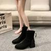 Fashion 2024 Fashion Ladies Shoes Zipper Women's Boots Autumn Winter Square Toe Suede Warm Solid Short Barrel Chunky Heels Women Boots
