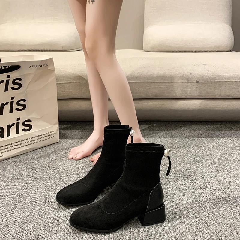 Fashion 2024 Fashion Ladies Shoes Zipper Women's Boots Autumn Winter Square Toe Suede Warm Solid Short Barrel Chunky Heels Women Boots