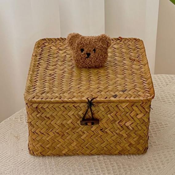 

Пылезащитная корзина с крышкой, настольный ящик для хранения, плетеная корзина из соломы ивы с подарочной коробкой для хранения вручную