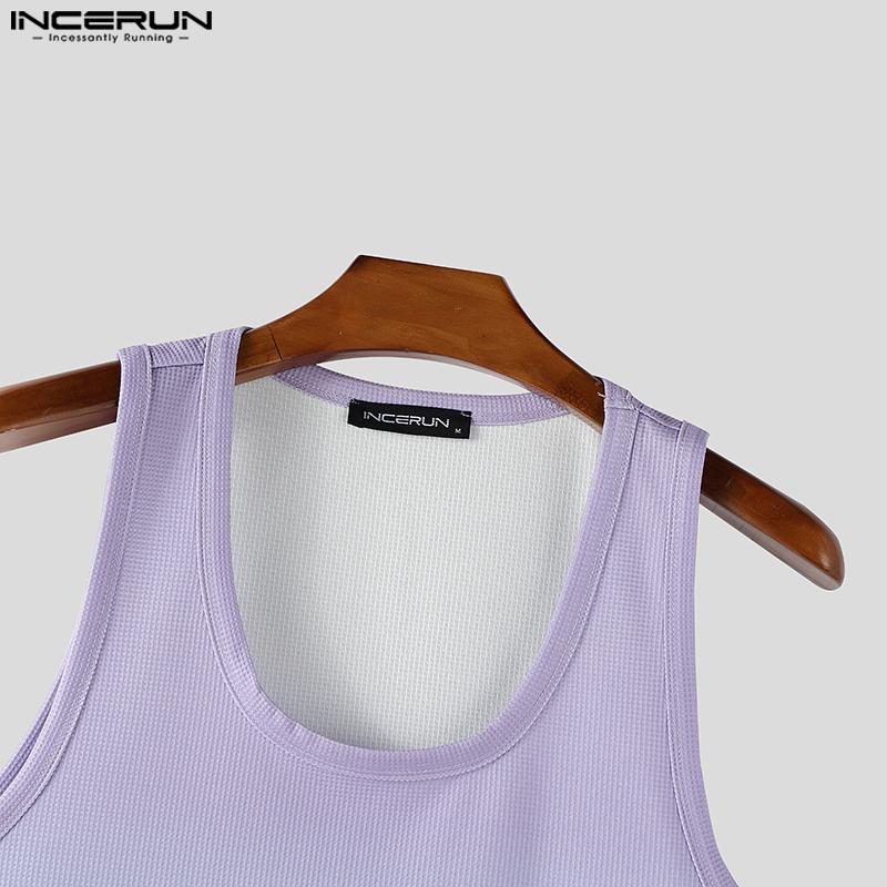 INCERUN Men U Neck Sleeveless Gradient Texture Casual Tank Tops