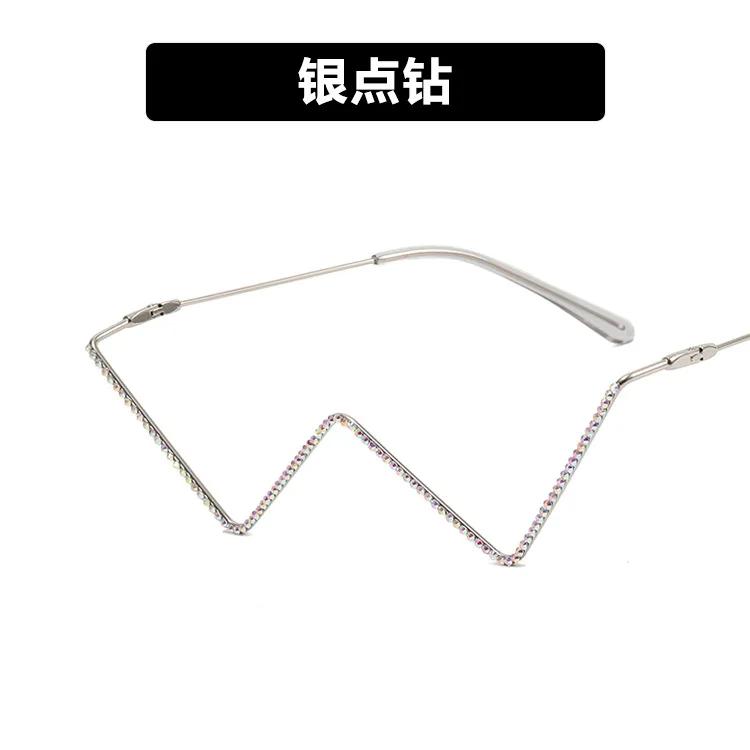 Vintage No Lens Women Sun Glasses Colorful Luxury Brand Rainbow Diamond Decoration Eyewear Fashion Half Metal Frame Decorative