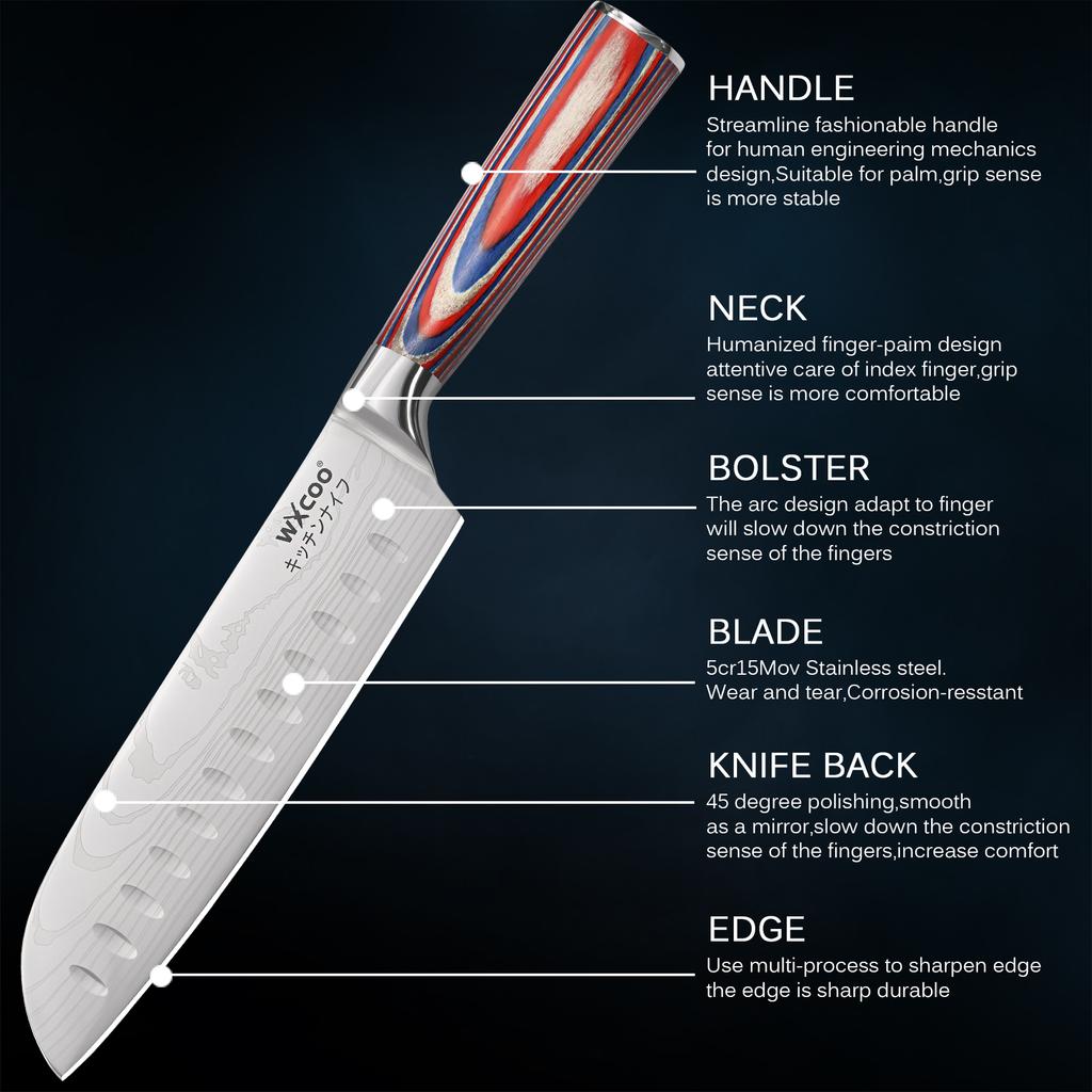 Professional Japanese Knives Kitchen Santoku Knife Damascus Pattern Chef Knife Vegetable Cutter Knife Slicing Knife