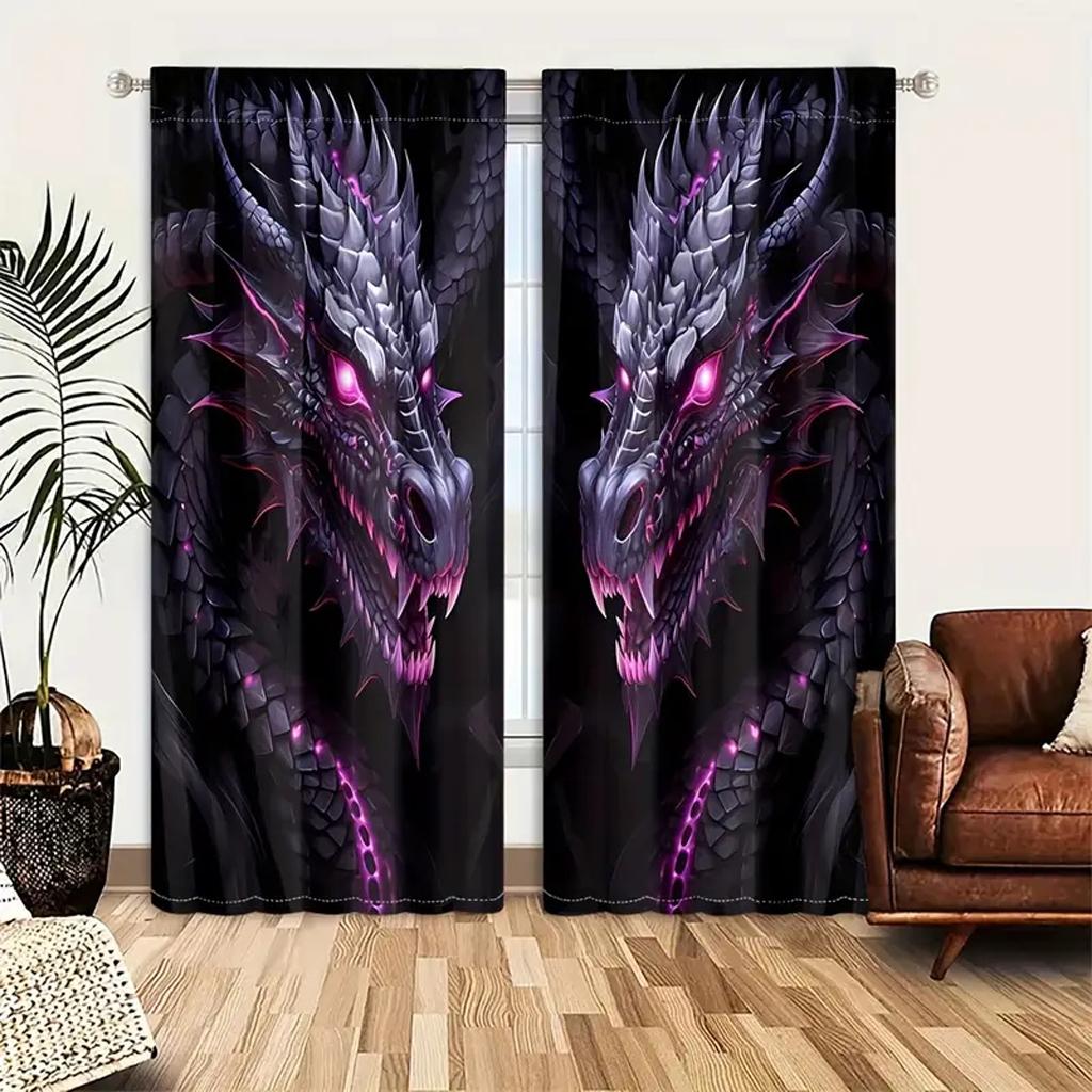 2 PCS Chinese Happy New Year Dragon Pirnt Curtains, 3D Print Window Curtains for Living Room Bedroom Red and Gold Free Shipping