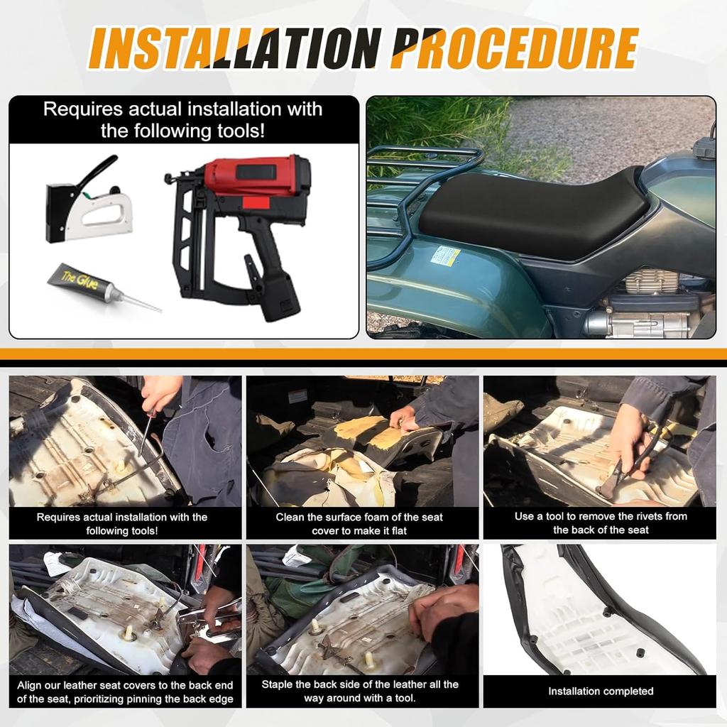 Seat Cover Replacement For 1997-2017 Honda TRX250 Recon Fourtrax, Heavy Duty Leather Seat Cover Replacement, Black