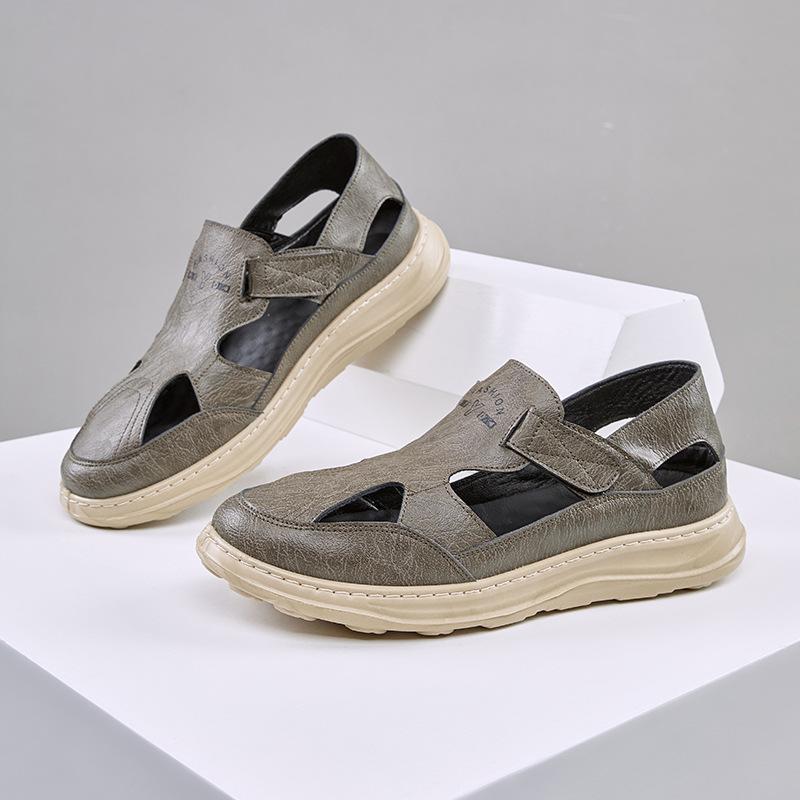 

Men s summer sandals soft leather hollow breathable beach shoes polyurethane lightweight soft sole men s casual shoes sports shoes 39 сірий колір