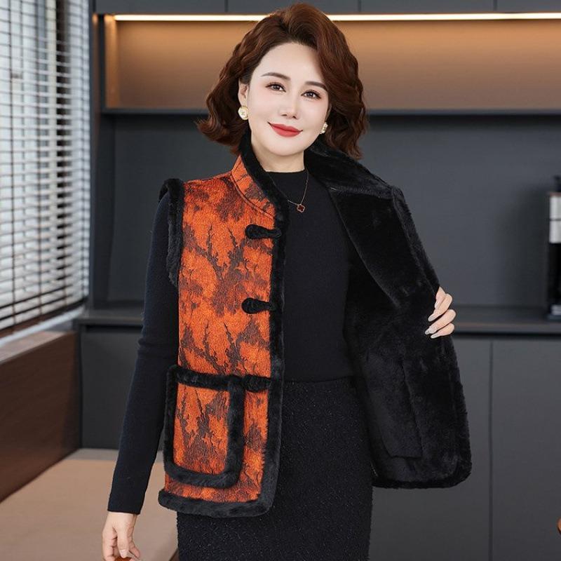 Women's autumn and winter velvet thickened vest thermal vest Tang suit vest jacket