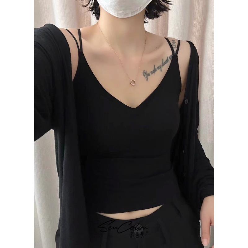 Seamless Round Neck Adjustable Thin Shoulder Strap with Chest Pad Beauty Back Is Breathable Seamless Suspenders Small Vest Women