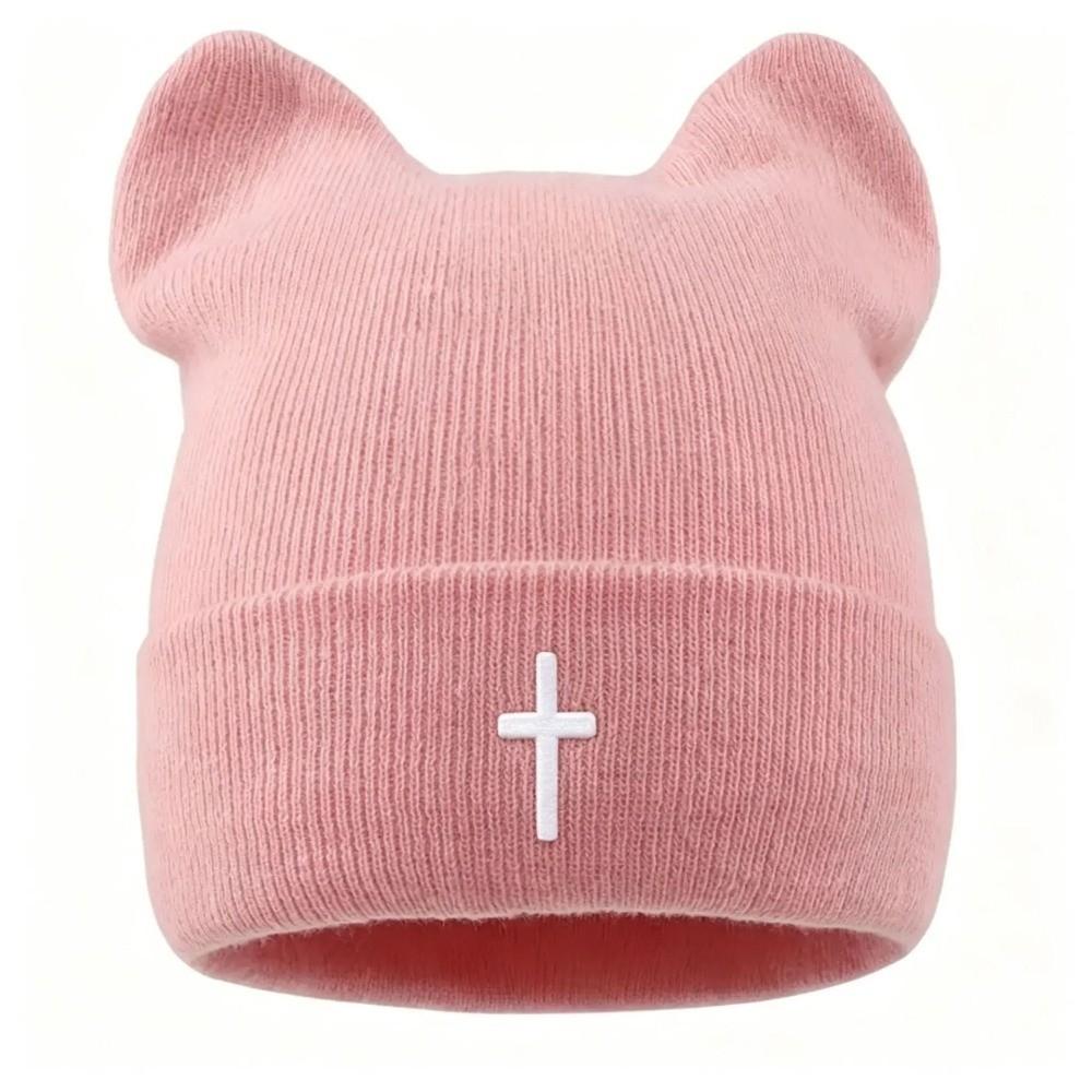 Thickened Cat Ear Beanies Cap Windproof Winter Bomber Hat Cute Knitted Woolen Hat for Women