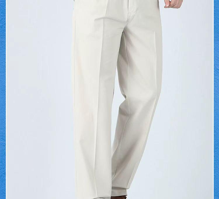 Men's Pure Cotton Double-Pleat Casual Pants - High Waist, Wide Leg, Non-Iron, Summer-Weight for Middle-Aged and Elderly.