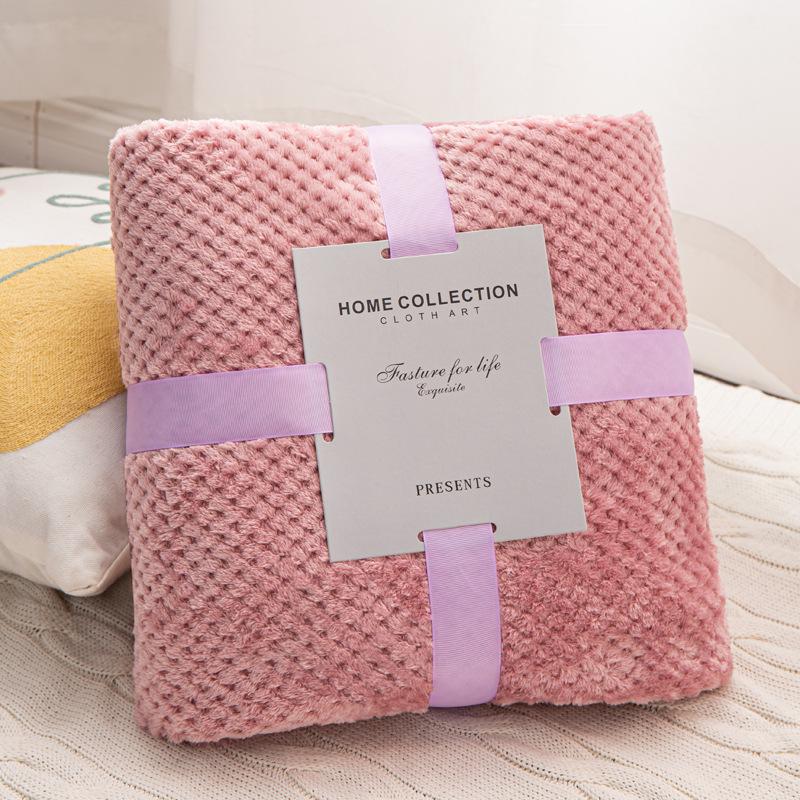 Solid Color Thickened Pineapple Plaid Flannel Blanket for Office and Air Conditioning Use