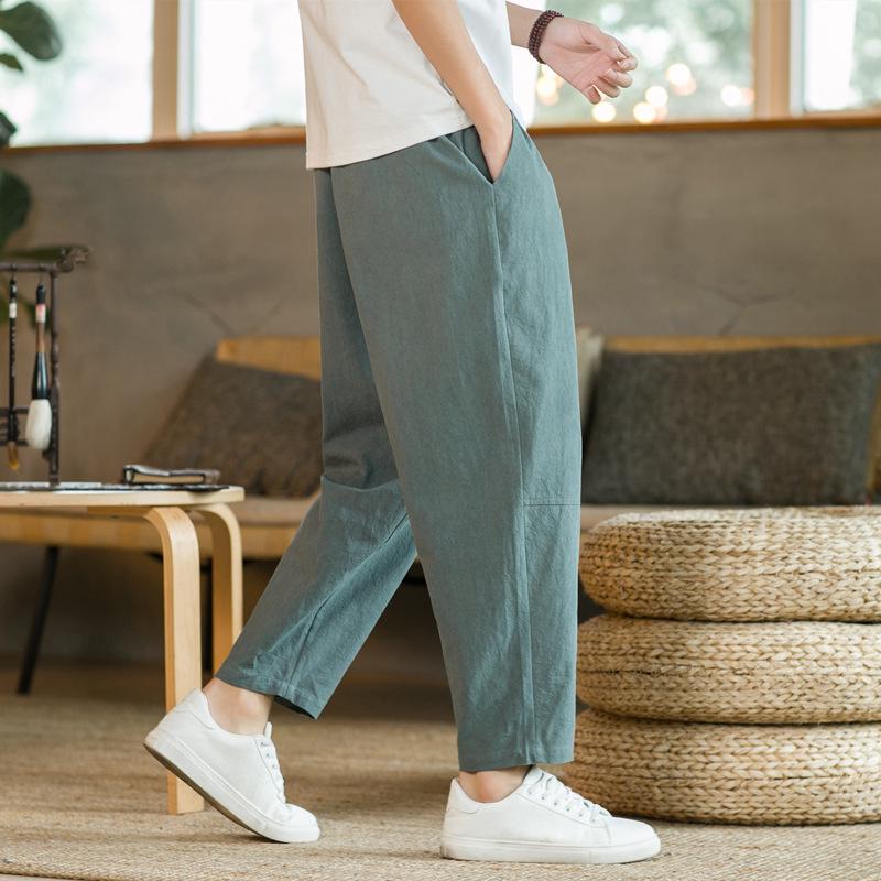2024 Summer Men's Korean Style Casual Cotton Linen Pants: Loose, Straight-Leg, Chinese Style Cropped Trousers