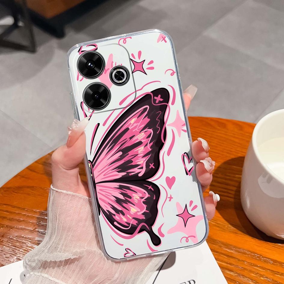 Populární pouzdro s graffiti motýlem pro Xiaomi Redmi 13 13C 14C A3 Note 13 Pro K70E K60 Ultra Nový kryt Měkký silikonový Ochrana proti pádu Průhledné pouzdra na telefon pro Redmi