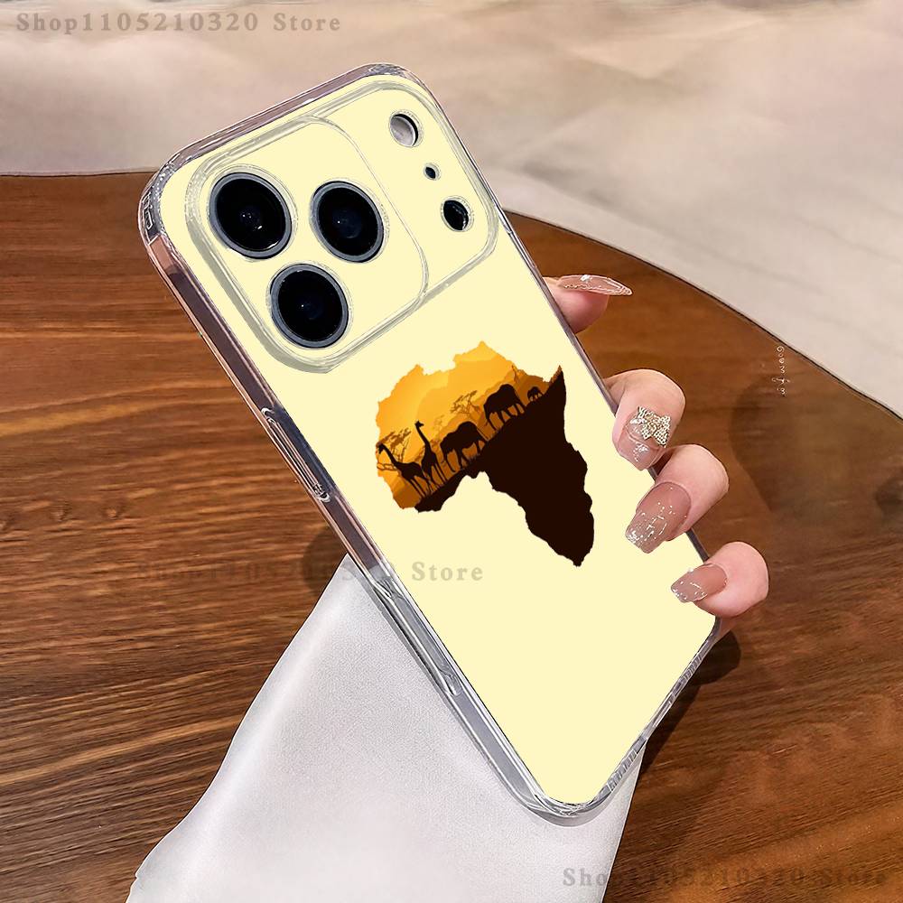 Africa Map Art Phone Case For iPhone 17,16,15,14,13,12,11 Pro,Max,Plus,X,XS,XR,SE4,E Mini Transparent Soft Cover